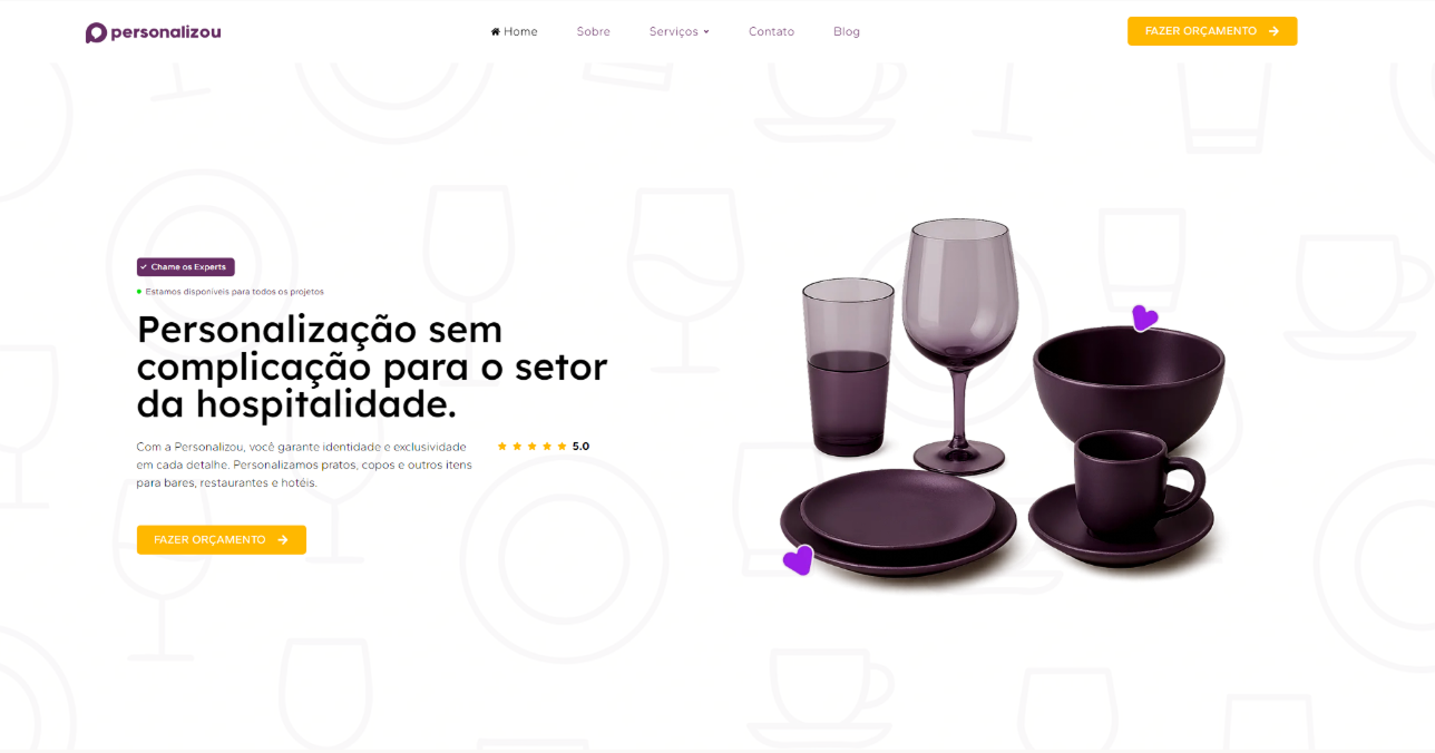 Case Personalizou - tela do projeto de site institucional