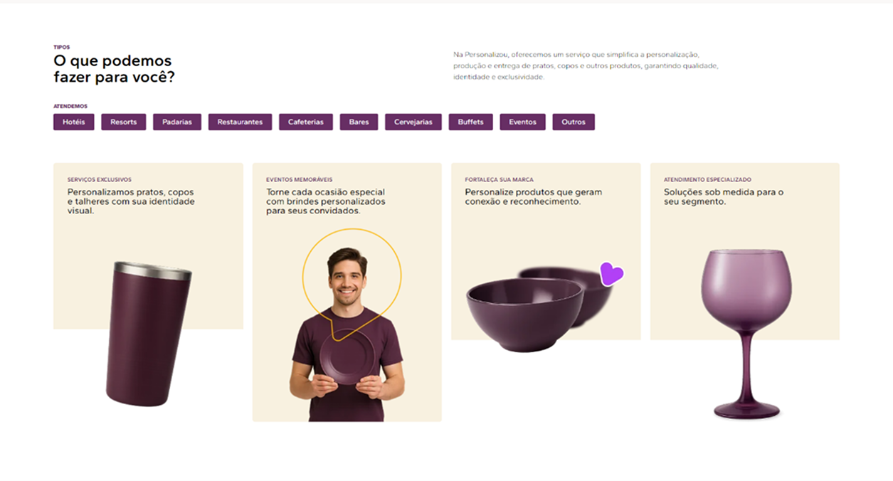 Case Personalizou - terceira tela do projeto de site institucional