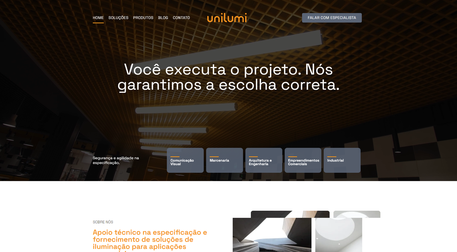 Case Unilumi - primeira se??o do site institucional