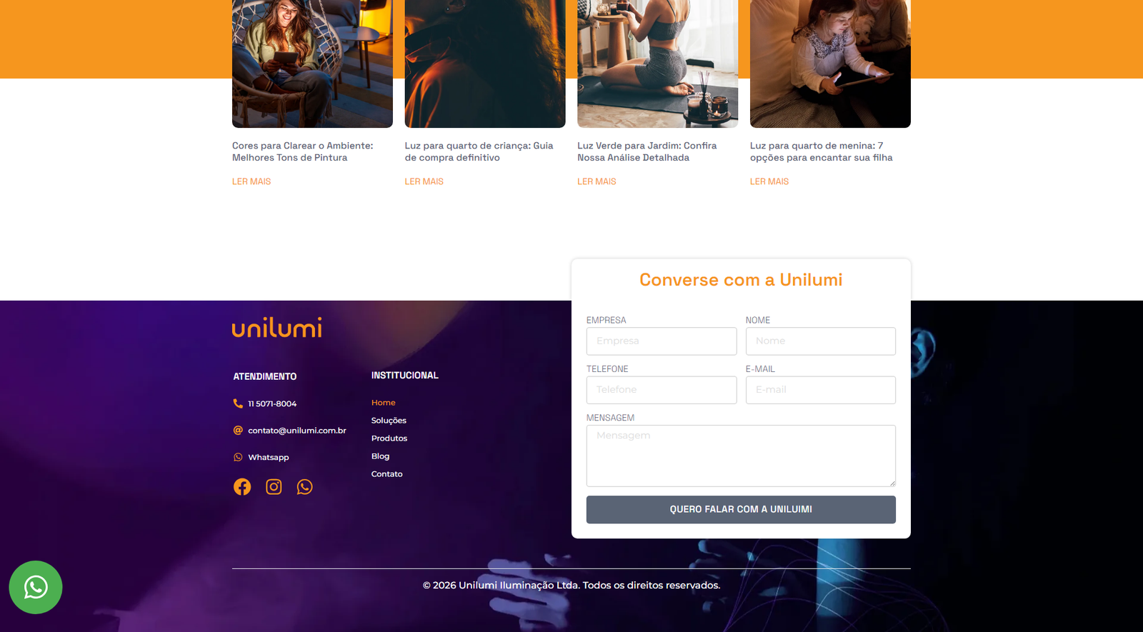 Case Unilumi - quarta se??o do site institucional
